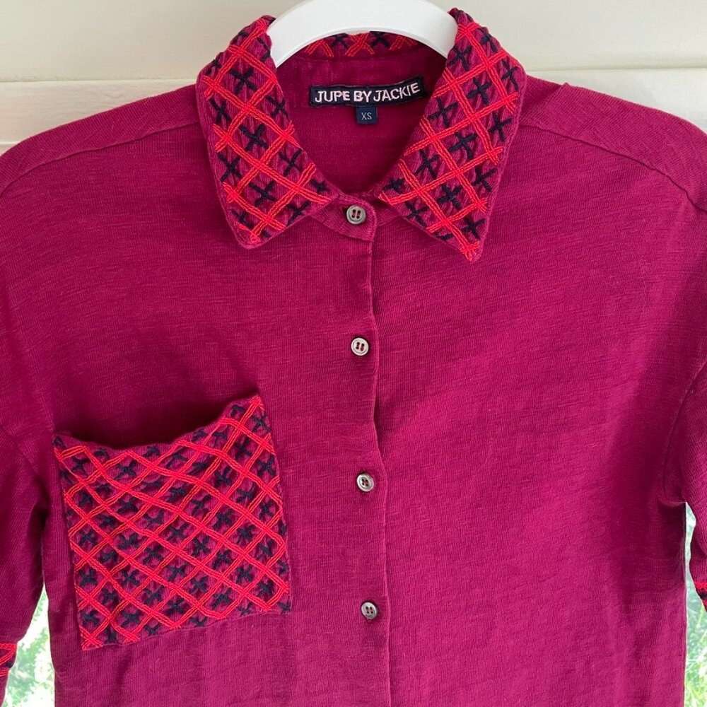 Jupe by Jackie Collar Shirt - Burgundy Size XS